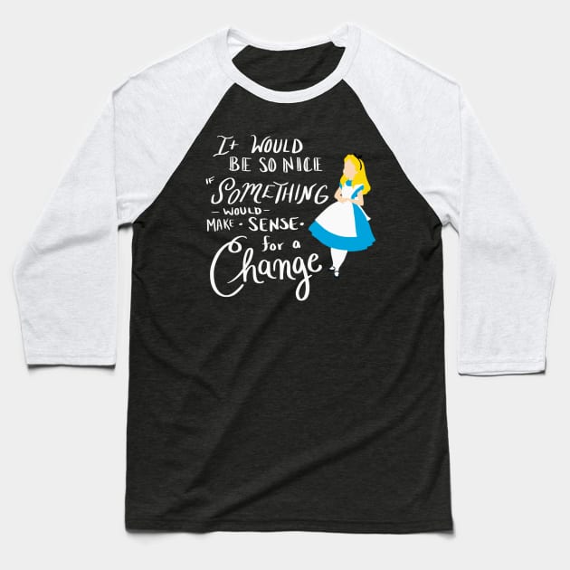 Alice in Wonderland Baseball T-Shirt by Courtneychurmsdesigns